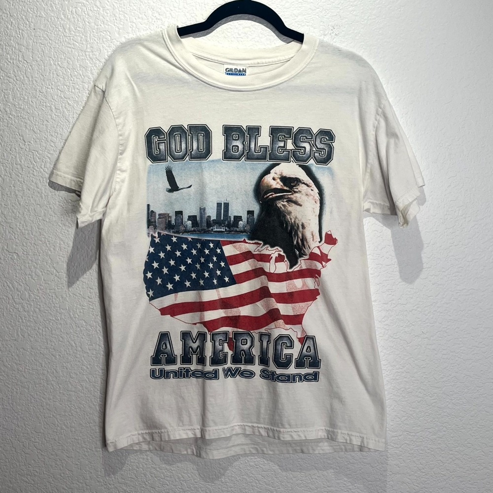Vintage Twin Towers New York NY Gildan T Shirt Mens Large Off White God America